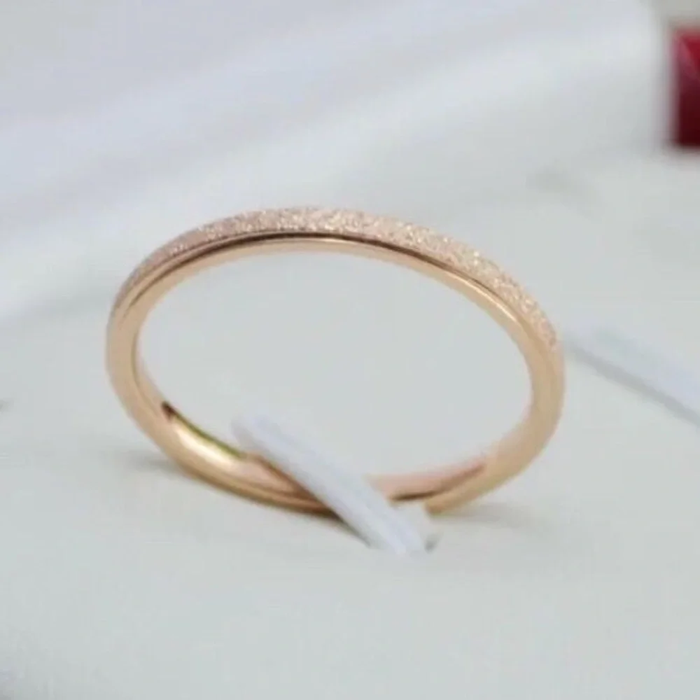 Rose Gold Thin 2MM Frosted Stardust Wedding Engagement Promise Ring Band - Picture 3 of 10